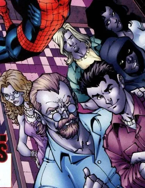 Peter taking a photo with his boss, Max Modell, and his other coworkers in the background.
