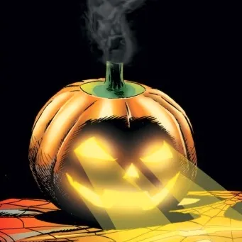 A Halloween jack-o'-lantern glowing from its eyes and mouth while releasing smoke from the top.
